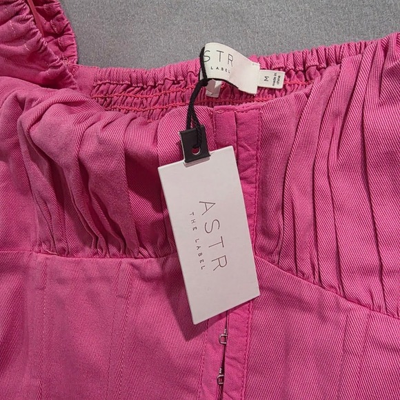 ASTR The Label Pink Corset Puff Sleeve Mini Dress Fuchsia Hook Eye Smocked M - Picture 6 of 11